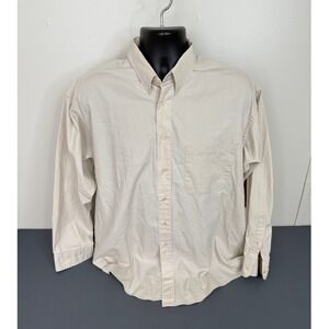 Hunting Horn Button Down Men 16.5 32/33 Beige Cotton Long Sleeve Shirt Pocket
